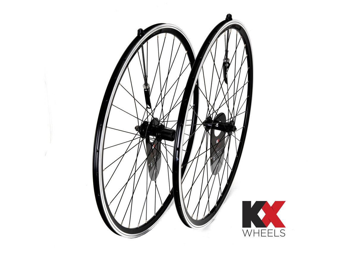 KX Pro Road 700C Q/R Sealed Bearing 8-10 Speed Wheels in Black Wheelset click to zoom image
